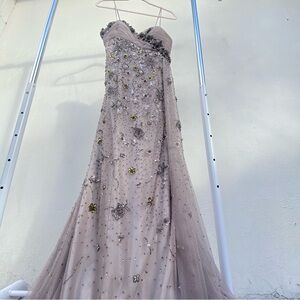 Vintage Alberto Makali Grey Beaded Fairy Gown Size Medium